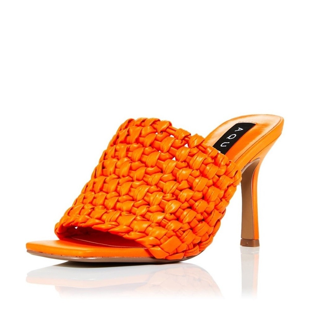 Aqua NWB Size 7 Katy faux leather‎ Orange Woven Mules with Stiletto Heel